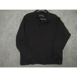 Eddie Bauer Men’s Quilted Snap Pullover Sweatshirt Black L Cotton Blend Casual